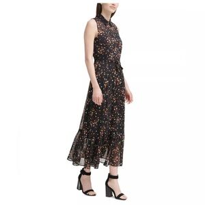 CALVIN KLEIN Womens Black Sleeveless Collared Shirt Dress 6